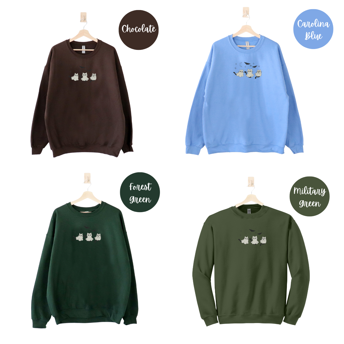 Ghost Cats with Stars Embroidered Sweatshirt EMHA2608