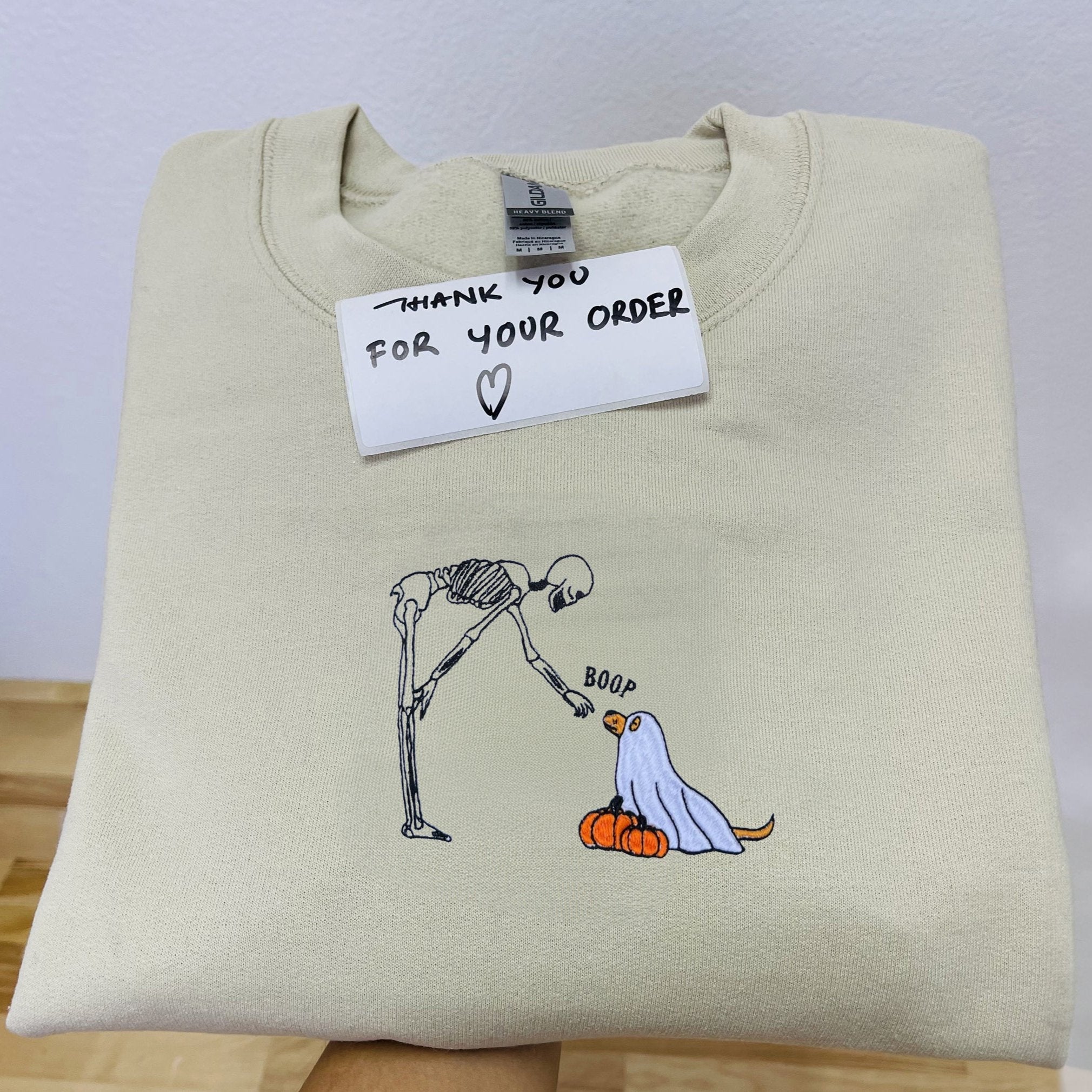 Ghost Dog Sweatshirt, Skeleton Halloween Embroidered Crewneck or Hoodie EMHA2608