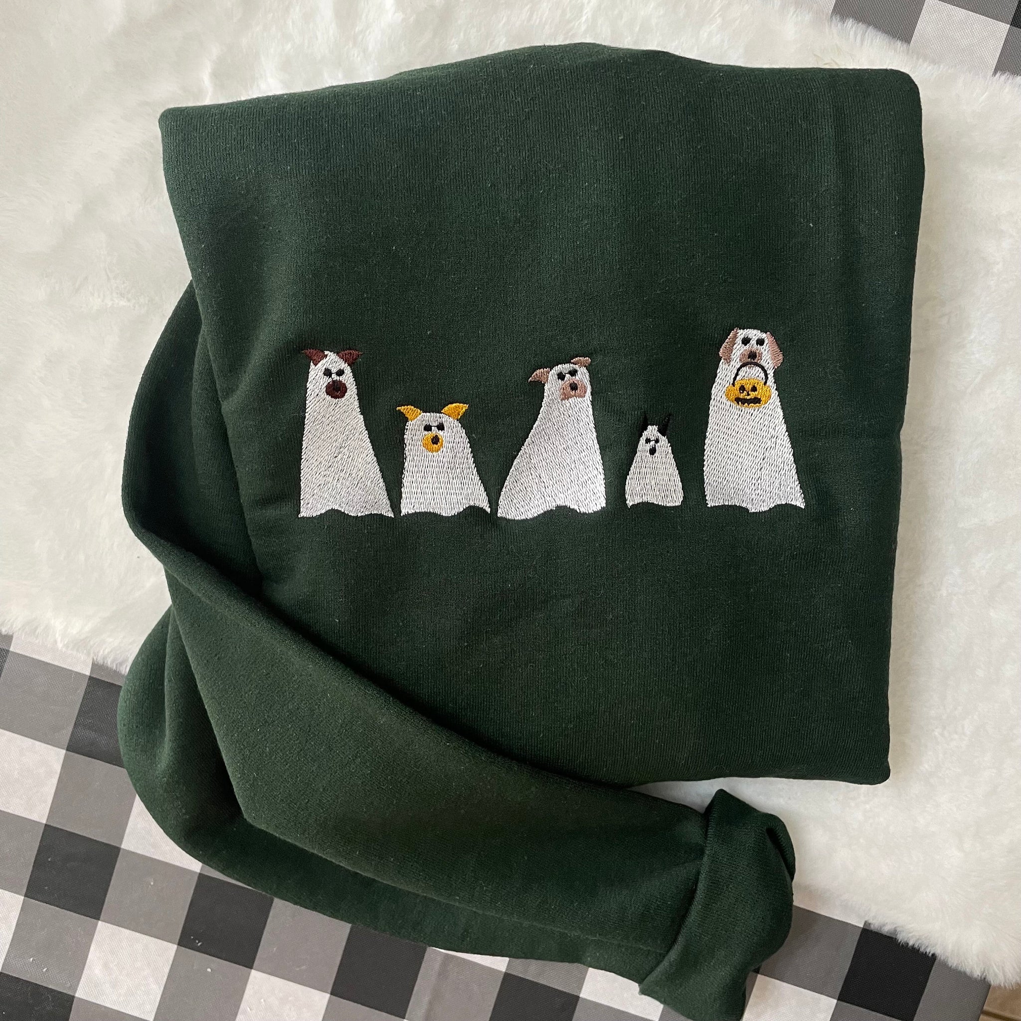 Ghost Dogs Halloween Embroidered Sweatshirt - Trendy crewneck - Fall Fashion - Made to Order -Gifts for Her -Custom Made- Halloween clothing  EM1809S