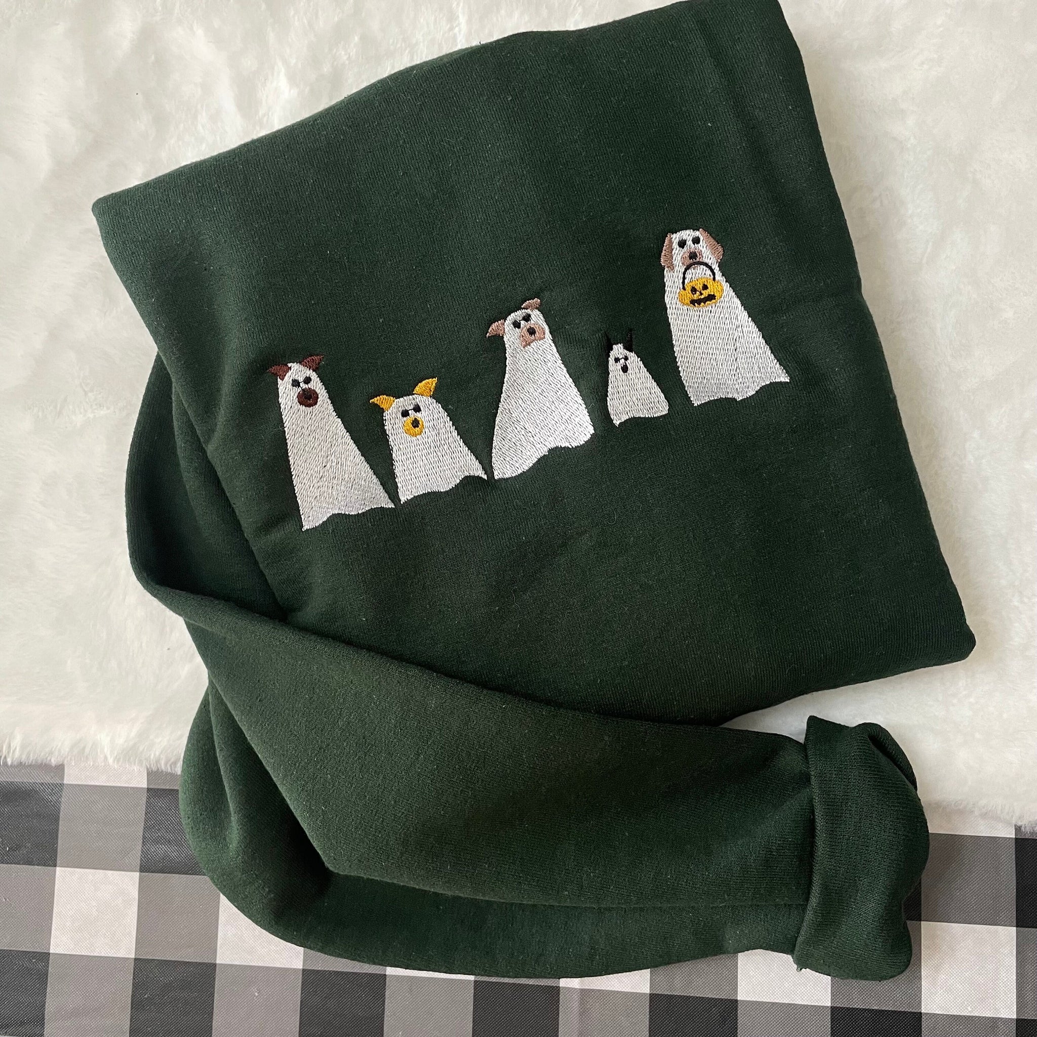 Ghost Dogs Halloween Embroidered Sweatshirt - Trendy crewneck - Fall Fashion - Made to Order -Gifts for Her -Custom Made- Halloween clothing  EM1809S