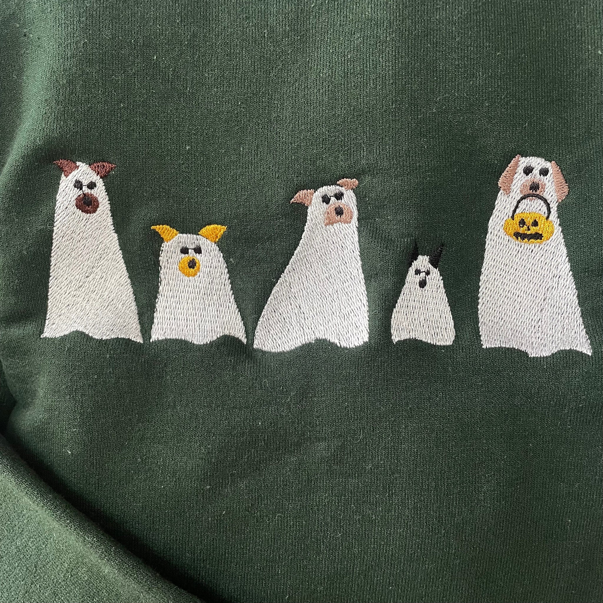 Ghost Dogs Halloween Embroidered Sweatshirt - Trendy crewneck - Fall Fashion - Made to Order -Gifts for Her -Custom Made- Halloween clothing  EM1809S