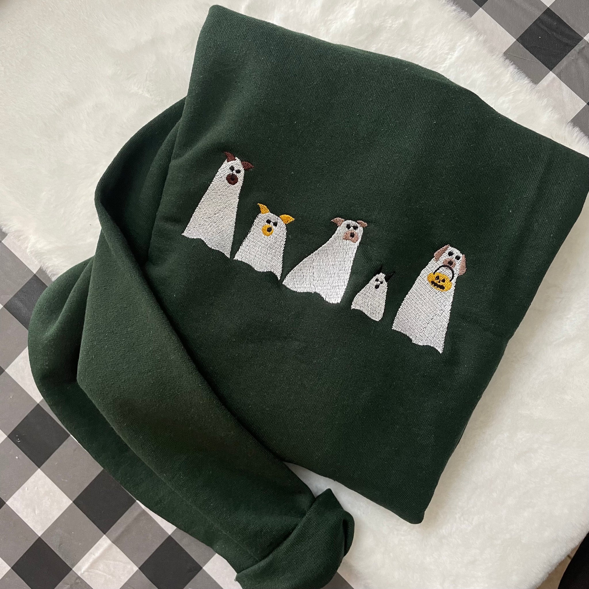 Ghost Dogs Halloween Embroidered Sweatshirt - Trendy crewneck - Fall Fashion - Made to Order -Gifts for Her -Custom Made- Halloween clothing  EM1809S