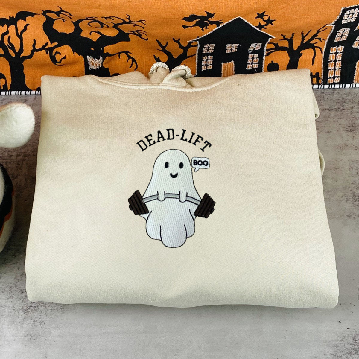 Ghost Gym Dead Lift Halloween Embroidered Sweatshirt or Hoodie EMHA2608