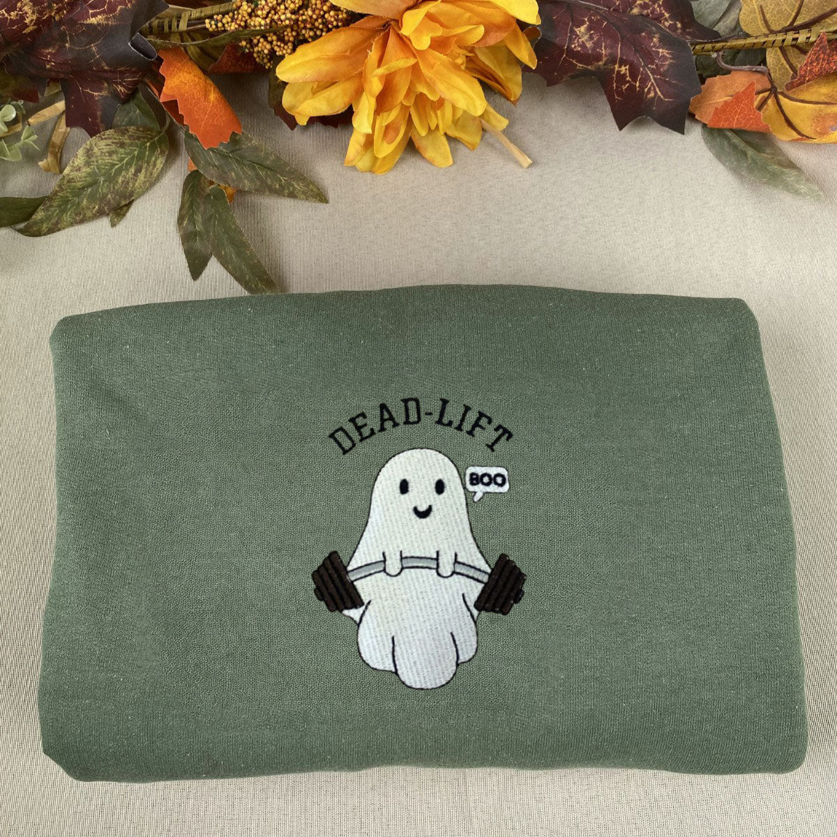 Ghost Gym Dead Lift Halloween Embroidered Sweatshirt or Hoodie EMHA2608
