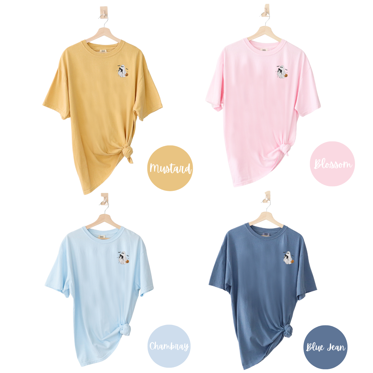 Ghost Holding Cat Embroidered Tee EMHA2608