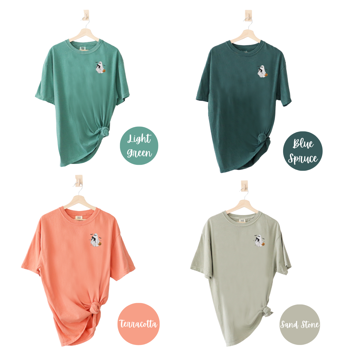 Ghost Holding Cat Embroidered Tee EMHA2608