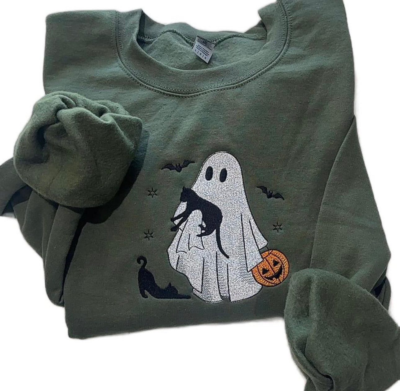 Ghost with cats embroidered halloween sweatshirt EMHA2608