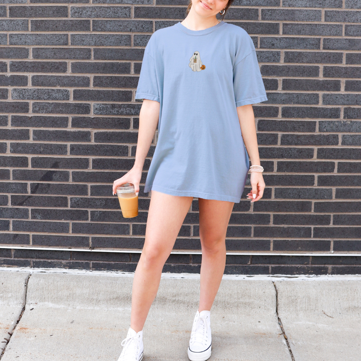 Ghost with Iced Coffee Embroidered Tee EMHA2608