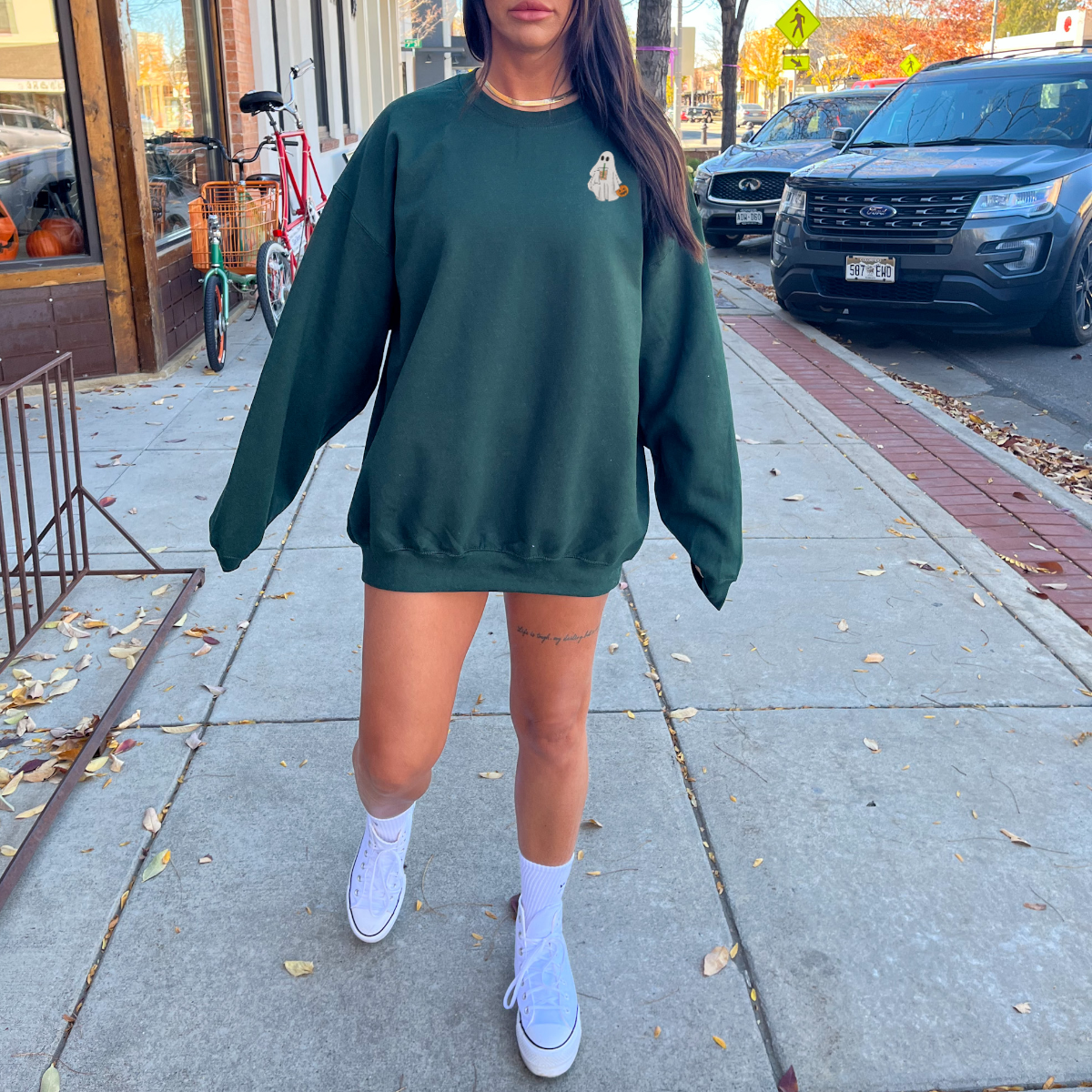 Ghost with Iced Coffee Sweatshirt - Left Chest Embroidery EMHA2608