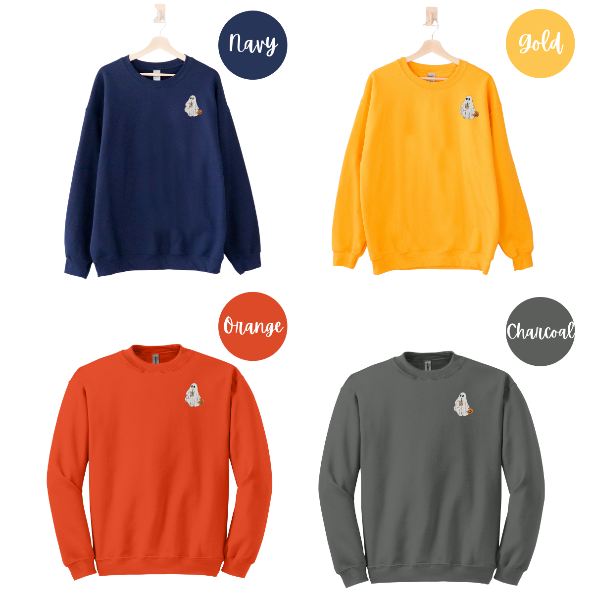 Ghost with Iced Coffee Sweatshirt - Left Chest Embroidery EMHA2608