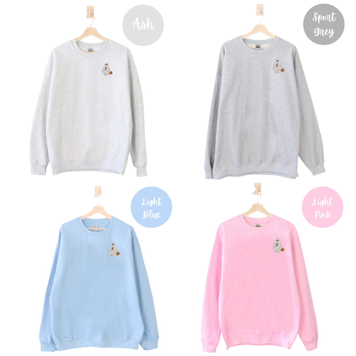 Ghost with Iced Coffee Sweatshirt - Left Chest Embroidery EMHA2608