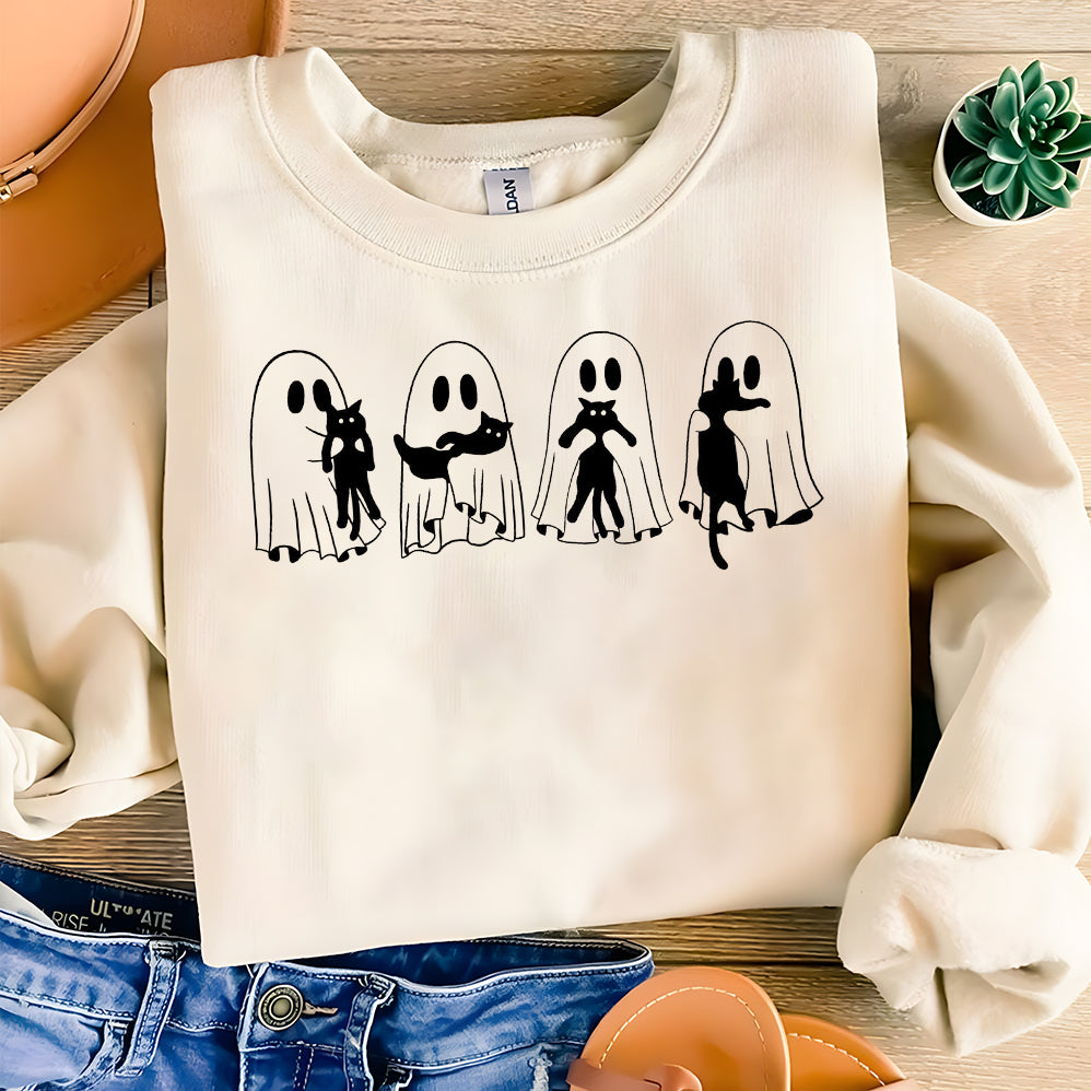 Ghosts with Cat Png, Cute Halloween Ghosts Png, Cat Lover Ghost Png, Halloween Cat Mom PNG,Spooky Season Cats PNG,Cat Person Png,Spooky Vibe