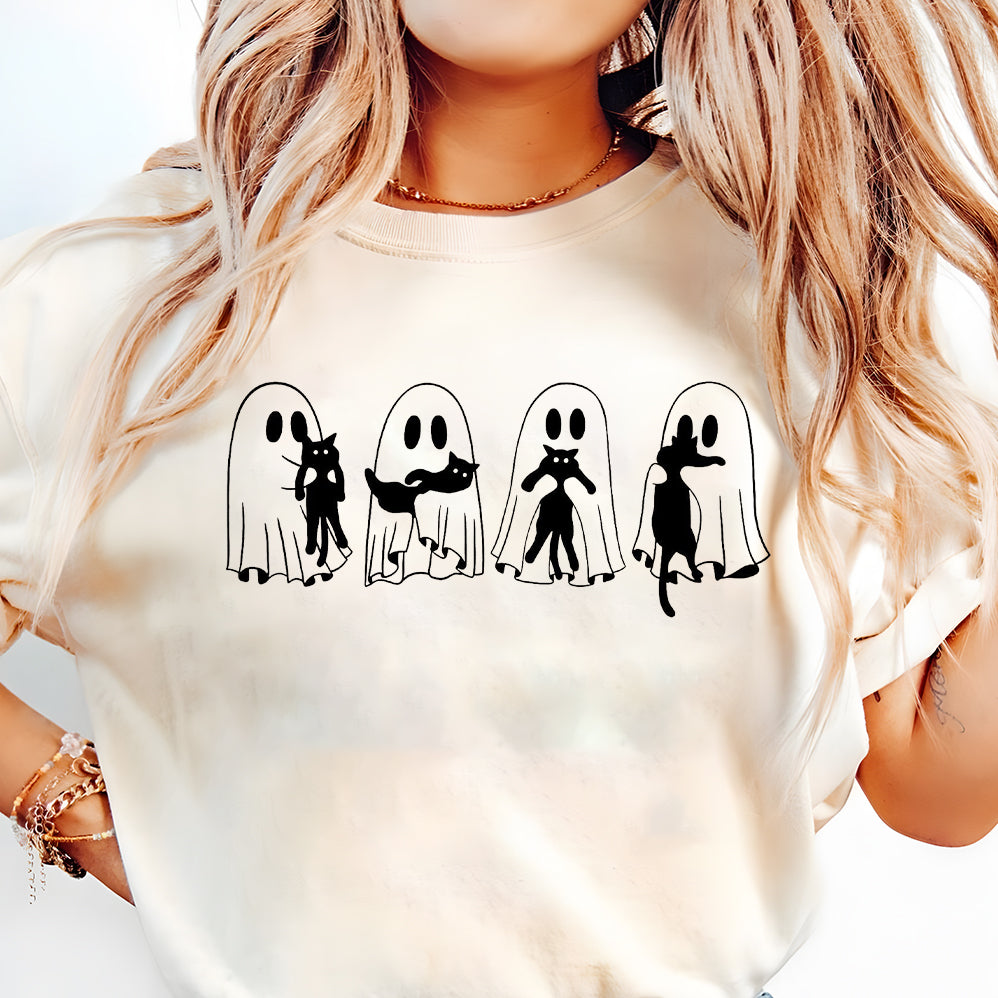 Ghosts with Cat Png, Cute Halloween Ghosts Png, Cat Lover Ghost Png, Halloween Cat Mom PNG,Spooky Season Cats PNG,Cat Person Png,Spooky Vibe