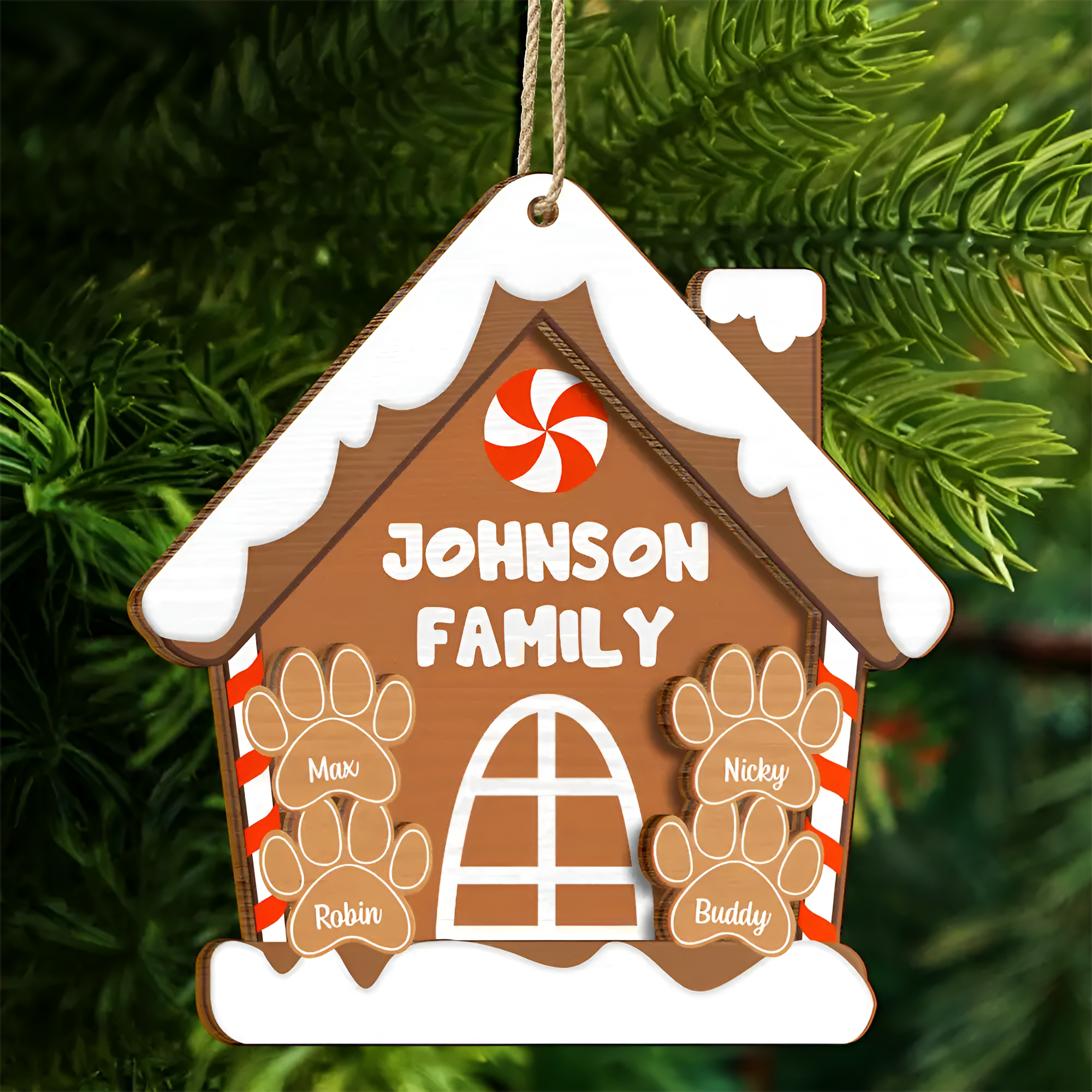 Gingerbread Cookie Family - Personalized 2-Layered Wooden Ornament ORN0210