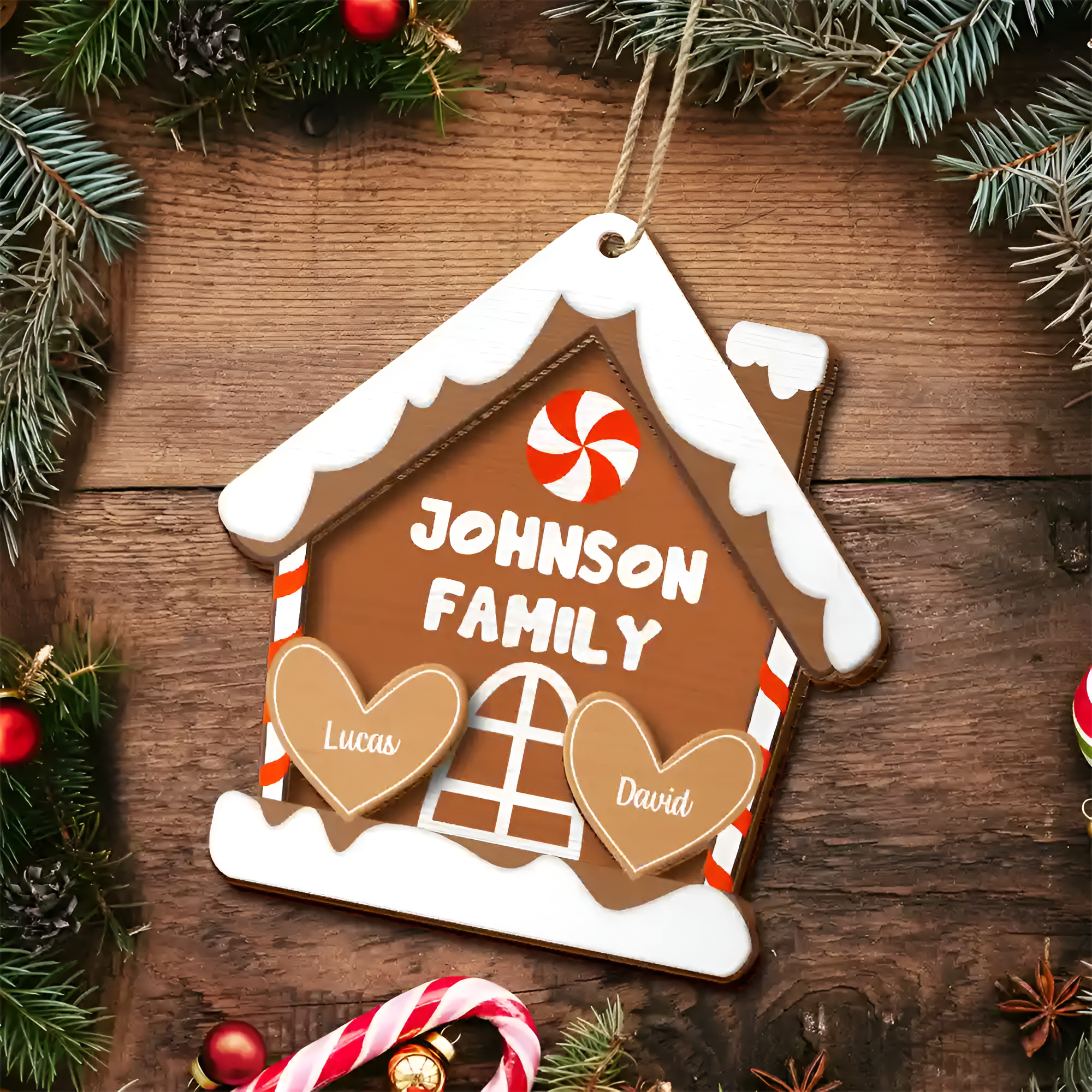 Gingerbread Cookie Family - Personalized 2-Layered Wooden Ornament ORN0210