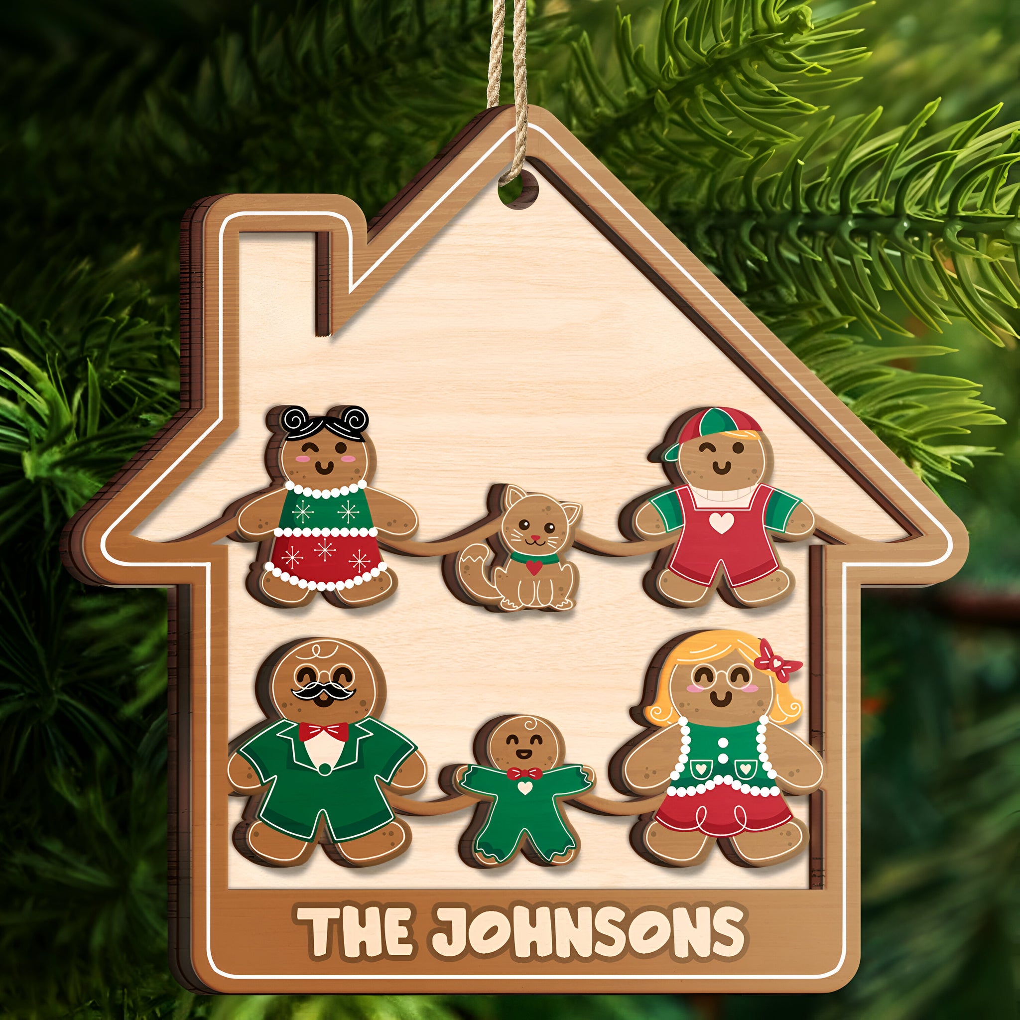 Gingerbread Cookies Pet Family - Christmas, Gift For Family - Personalized 2-Layered Wooden Ornament ORN0310