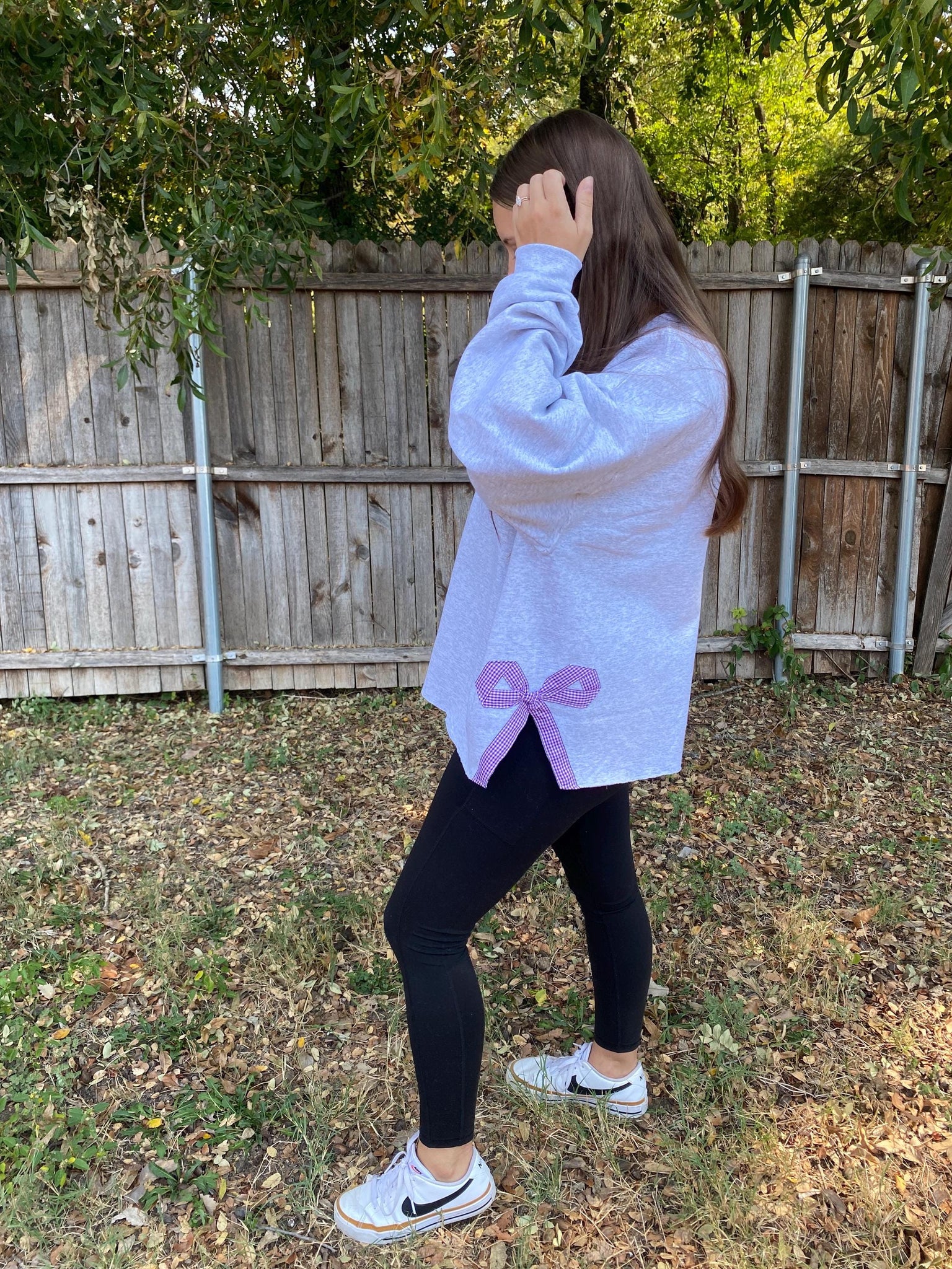 gingham side bow sweatshirt ESIBOW