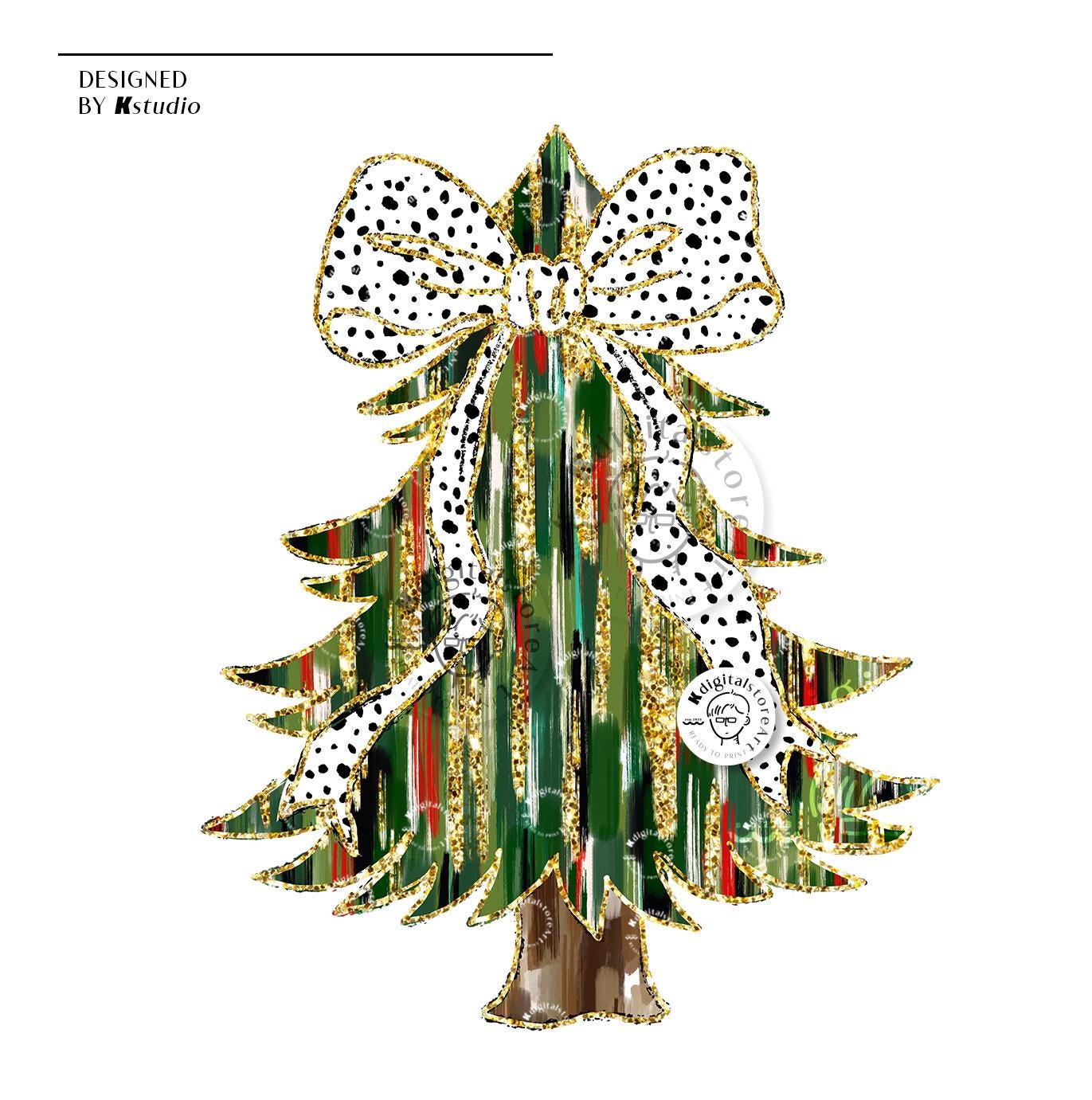 Glitter Colorful Christmas Tree Png, Christmas Bow Png, Tree Farm Fresh Png Design,Sparkle Christmas Tree Png,Christmas Sublimation Download SCU