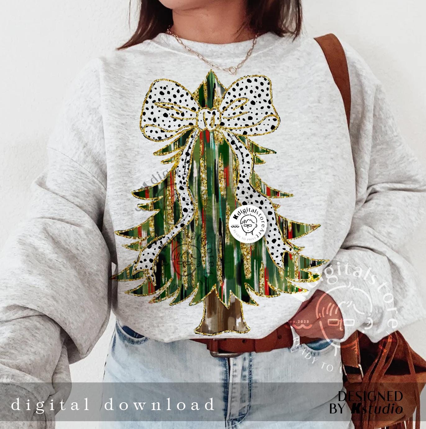 Glitter Colorful Christmas Tree Png, Christmas Bow Png, Tree Farm Fresh Png Design,Sparkle Christmas Tree Png,Christmas Sublimation Download SCU