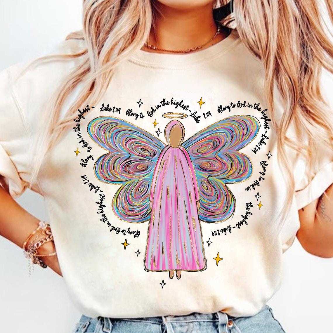 Glory to God PNG, Angel God Png, Jesus Christmas Bright Color Png, Glitter Faith, Christian Christmas Sublimation, Hand Drawn God Png SCU