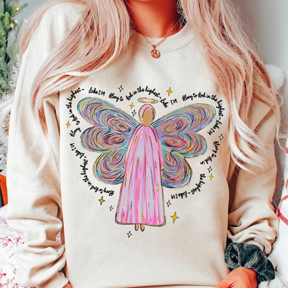 Glory to God PNG, Angel God Png, Jesus Christmas Bright Color Png, Glitter Faith, Christian Christmas Sublimation, Hand Drawn God Png SCU