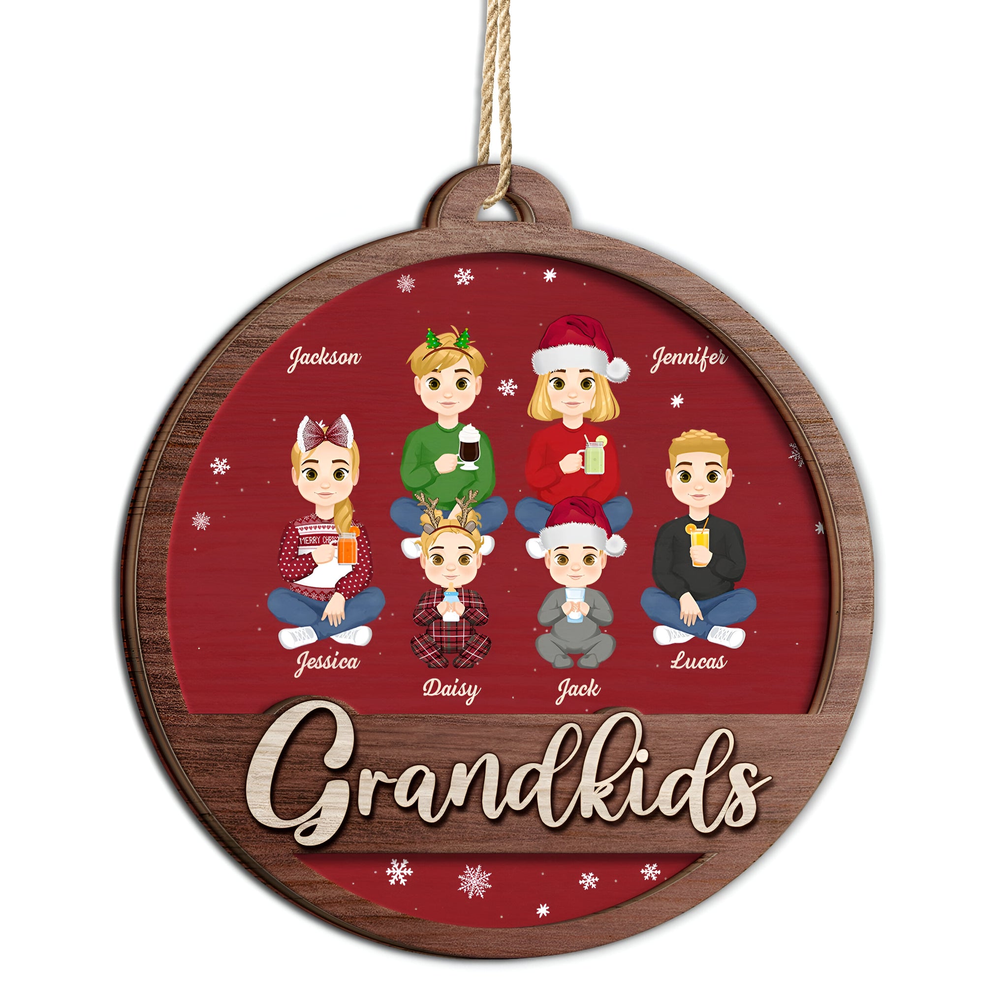 Grandkids Family Flat Art - Christmas Gifts For Grandparents, Family - Personalized 2-Layered Wooden Ornament ORN0310