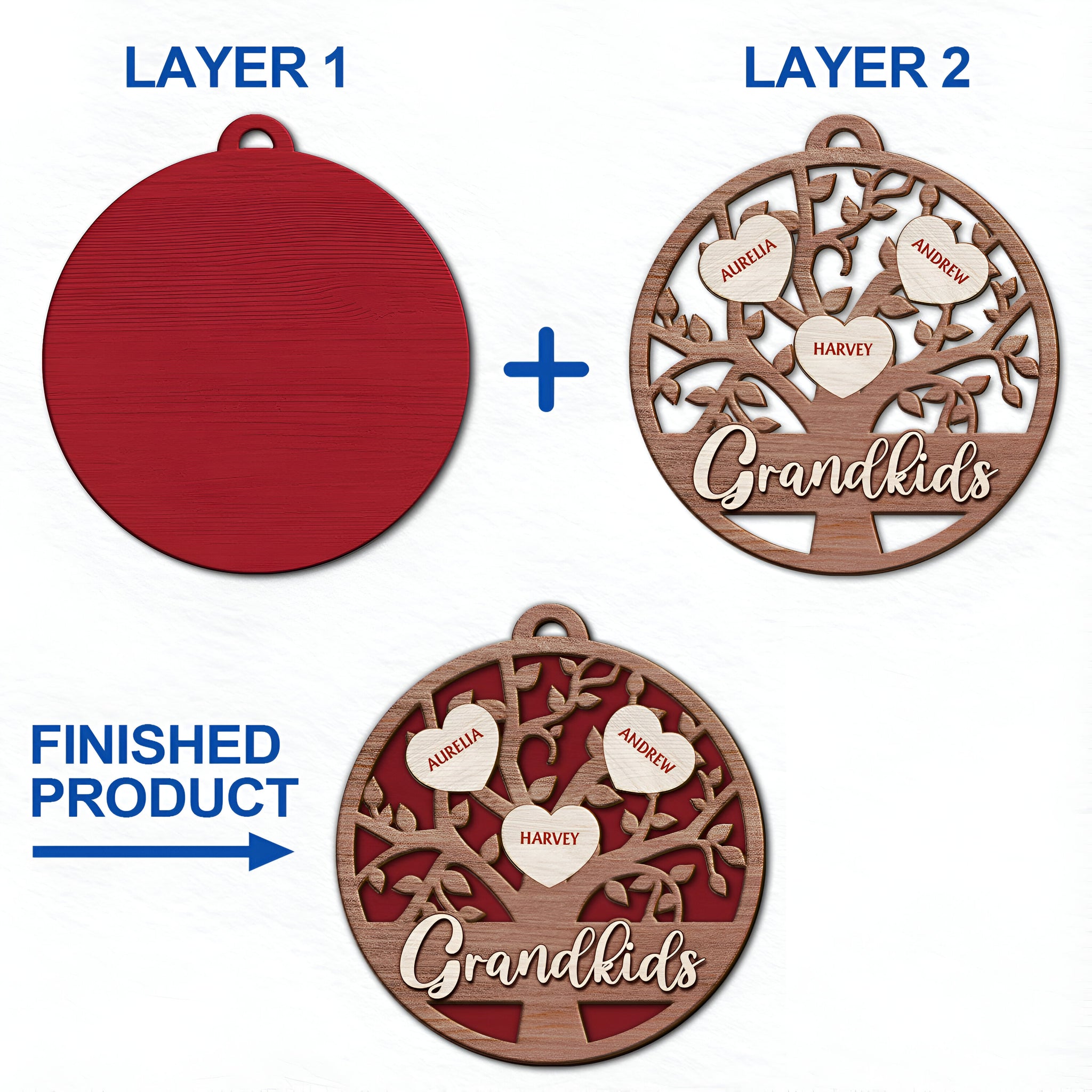 Grandkids Family Tree - Christmas Gifts For Grandparents, Grandkids, Family - Personalized 2-Layered Wooden Ornament ORN0310