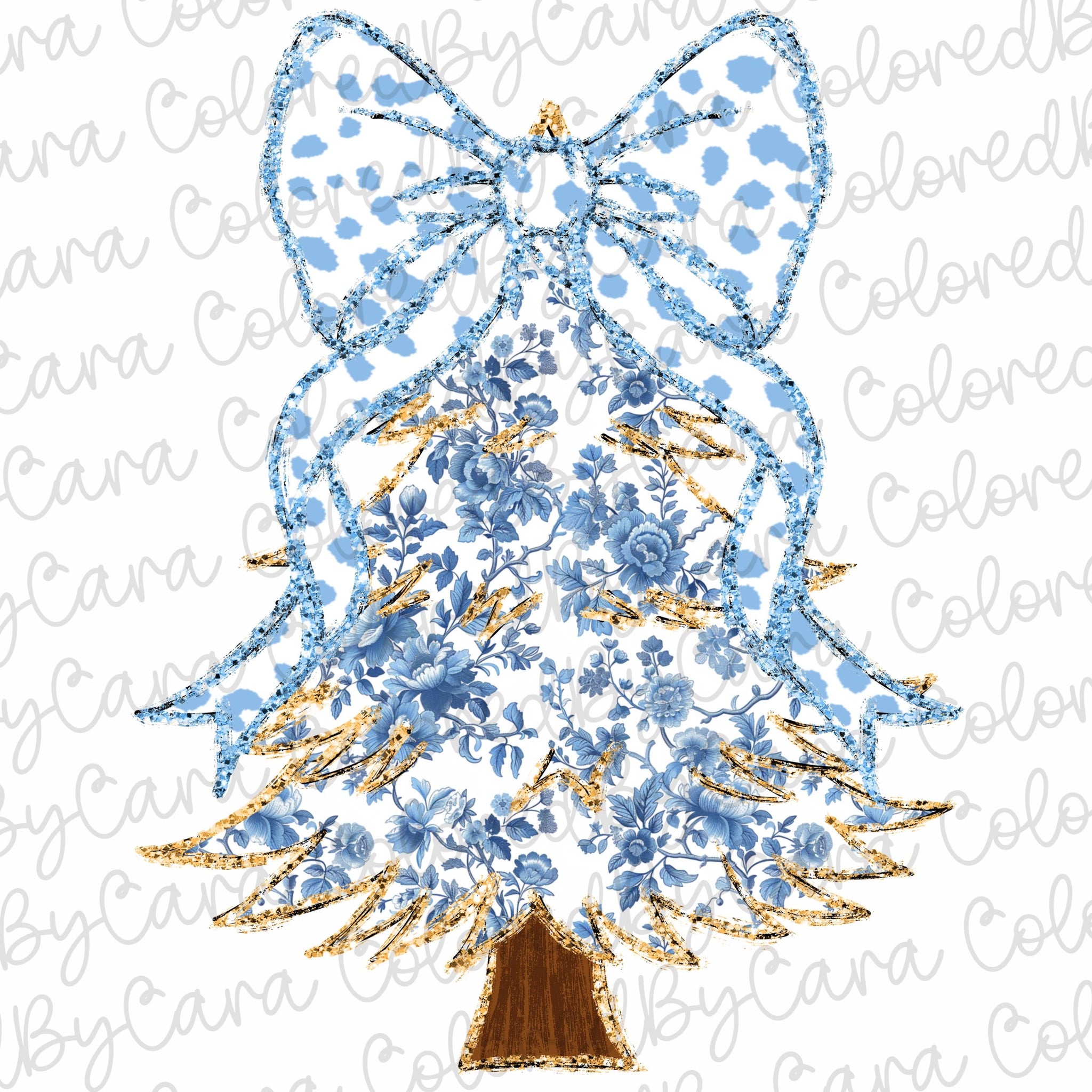 Grand millennial Coquette gold glitter Christmas tree chinoiserie png girls christmas design dtf bow acrylic brushstroke SCU