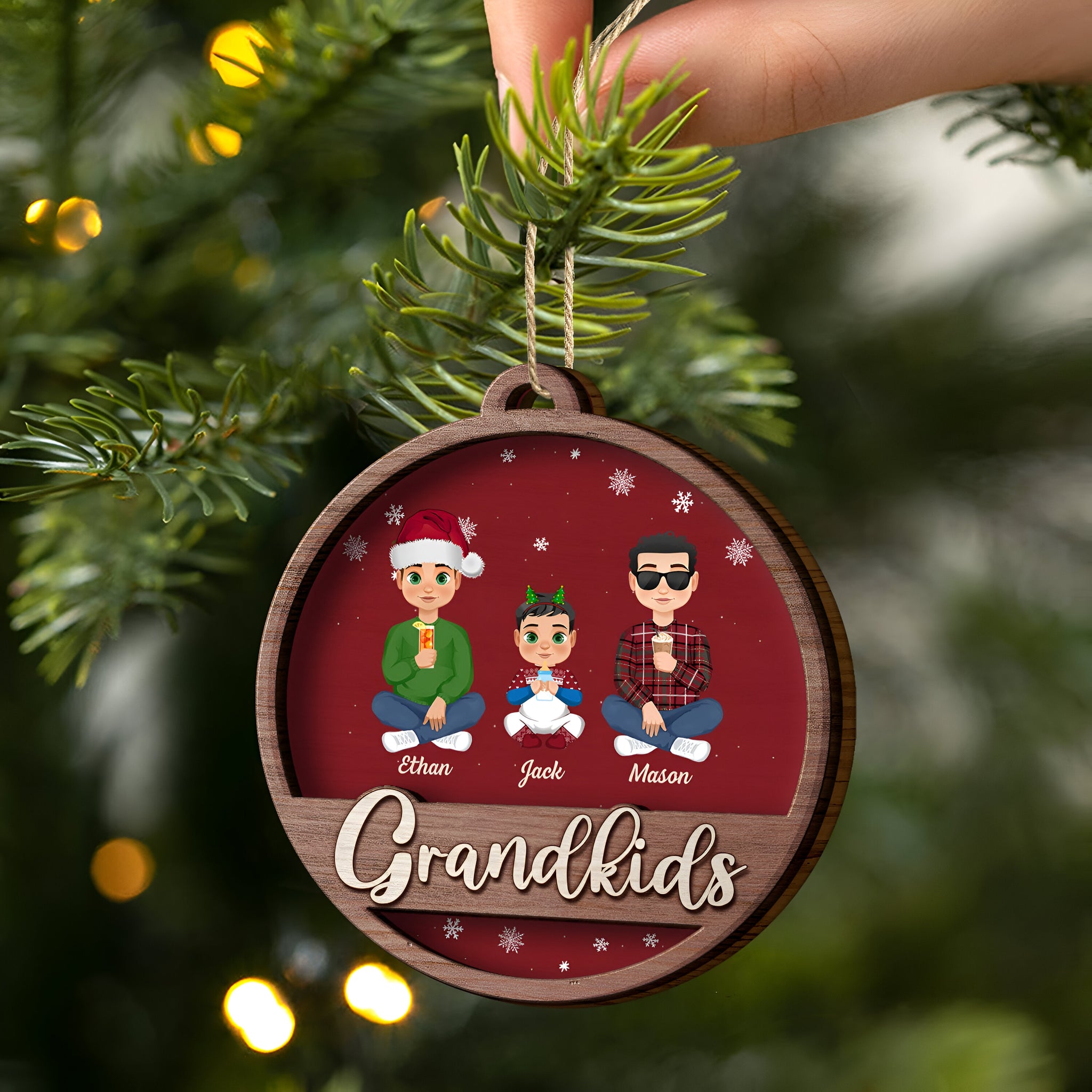 Grandkids Family Flat Art - Christmas Gifts For Grandparents, Family - Personalized 2-Layered Wooden Ornament ORN0310