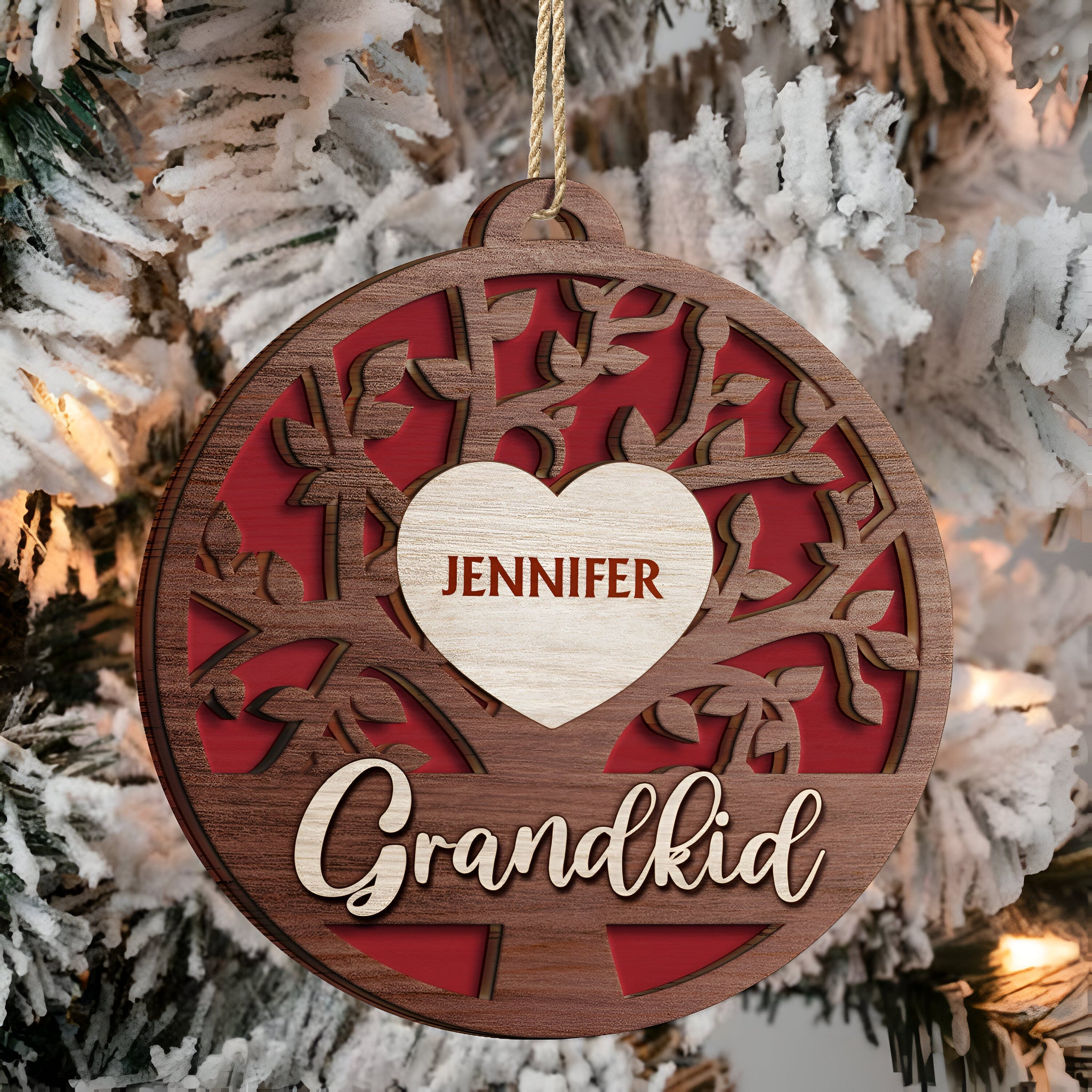 Grandkids Family Tree - Christmas Gifts For Grandparents, Grandkids, Family - Personalized 2-Layered Wooden Ornament ORN0310