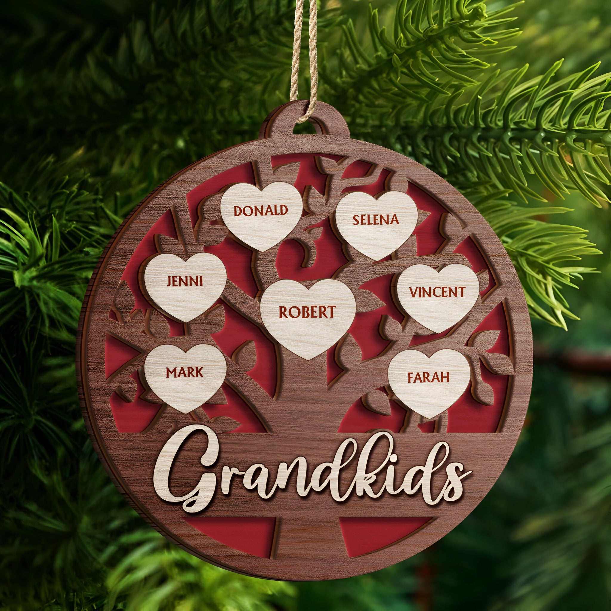 Grandkids Family Tree - Christmas Gifts For Grandparents, Grandkids, Family - Personalized 2-Layered Wooden Ornament ORN0310