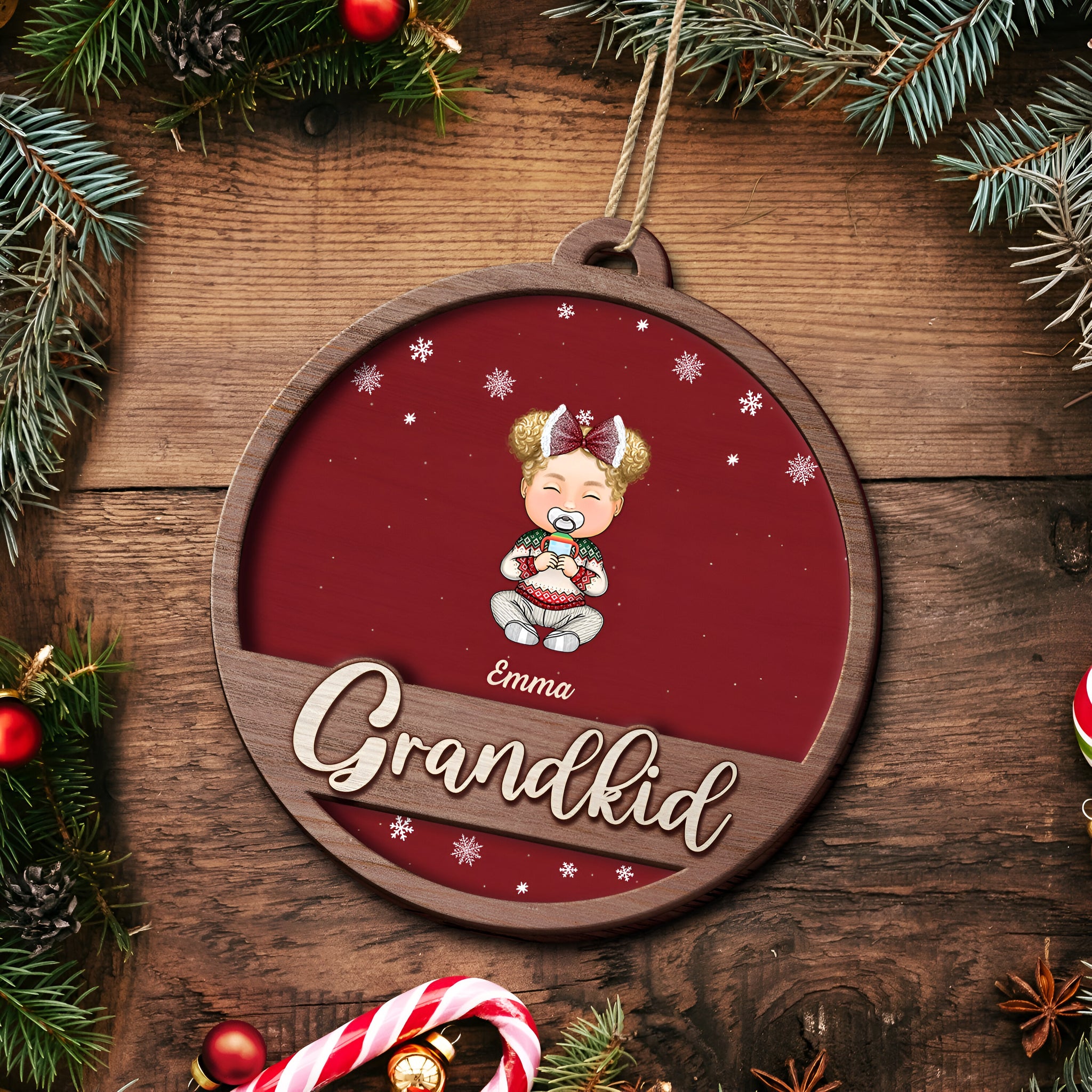Grandkids Family Cartoon - Christmas Gifts For Grandparents, Family - Personalized 2-Layered Wooden Ornament ORN0310