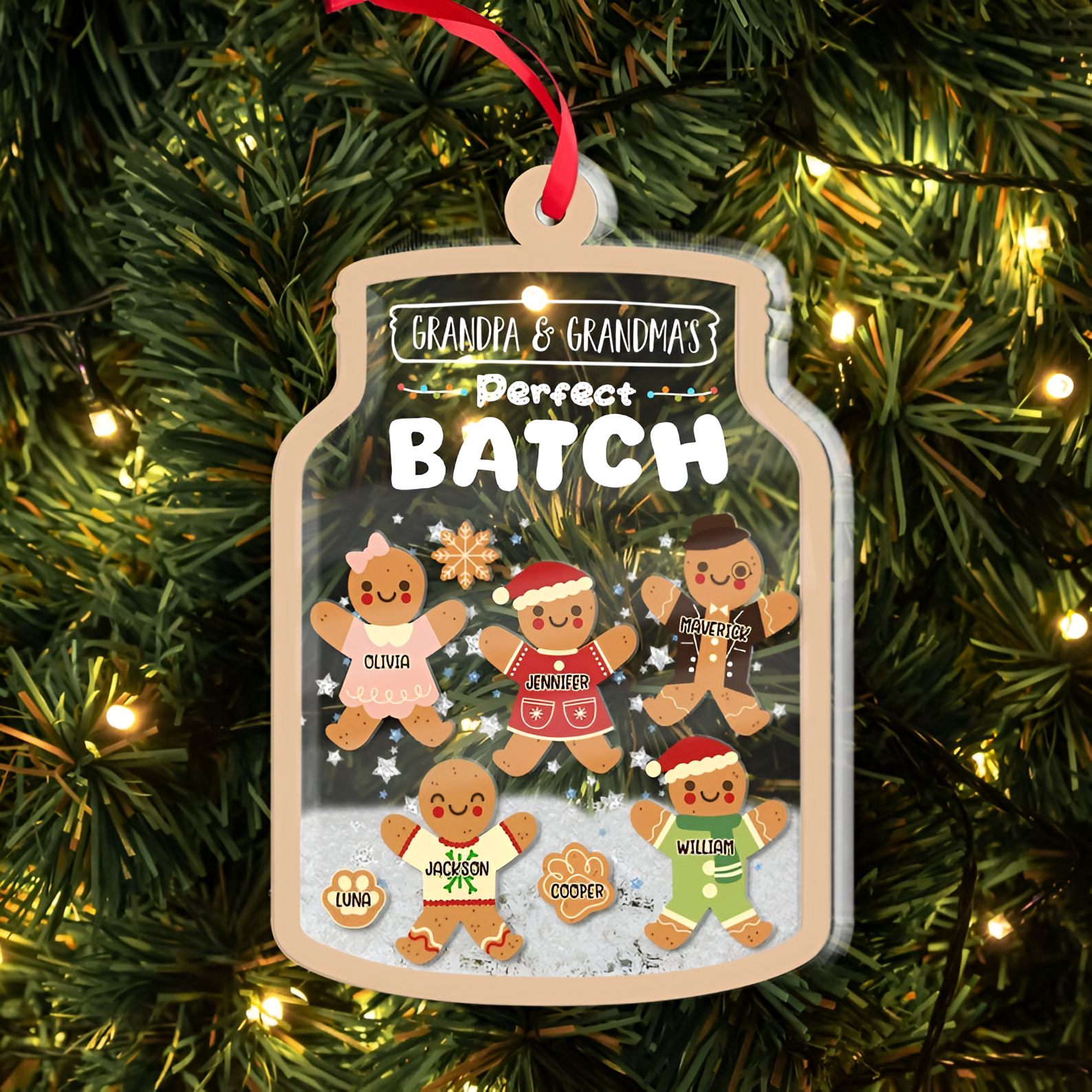 Grandma Grandpa Mom Dad Perfect Batch, Gift For Mom, Dad, Grandparents, Custom 5-Layered Acrylic Shaker Ornament, Gingerbread Christmas Gift ORN2809
