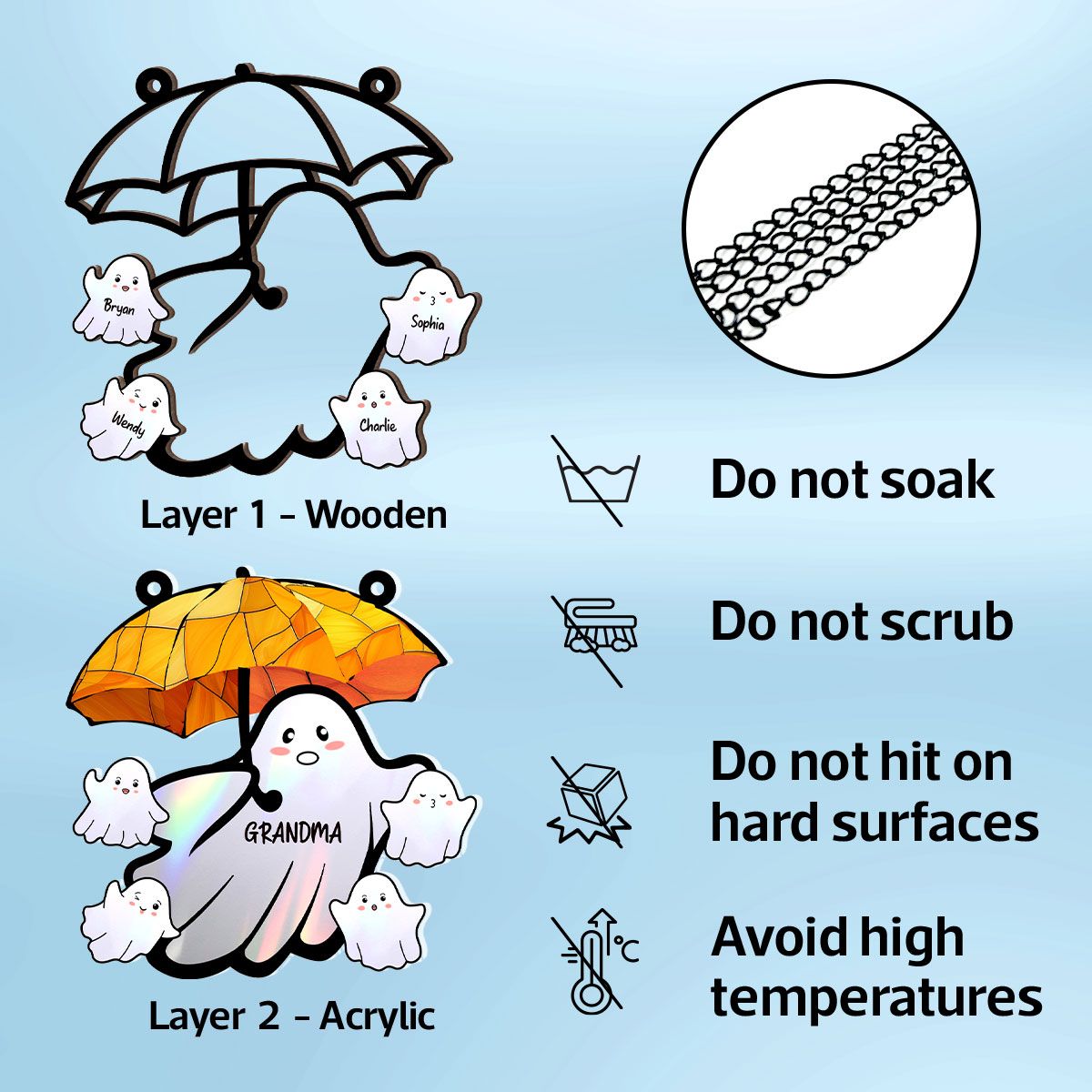 Grandma Funny Ghost with Umbrella Personalized Suncatcher, Halloween Stained Glass Decor  ORHA2208