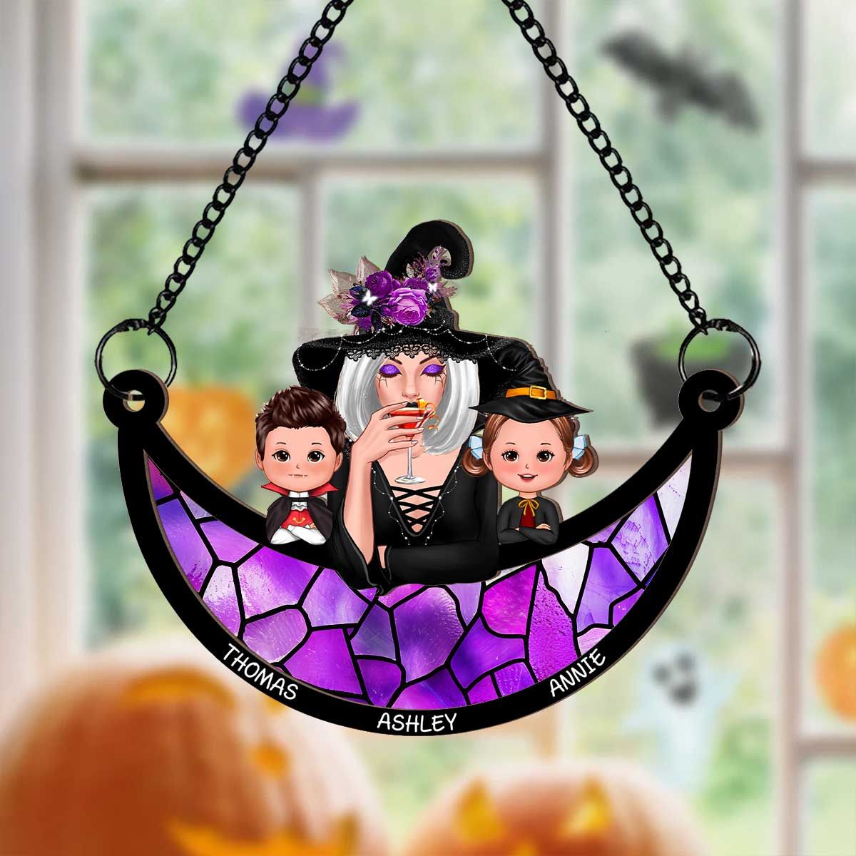 Grandma Grandkids Halloween Moon Personalized Suncatcher  ORHA2208