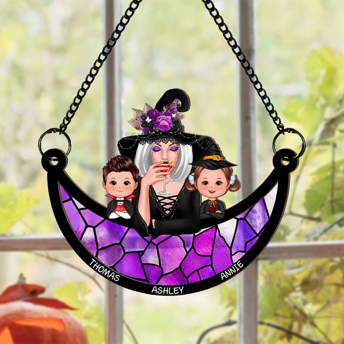 Grandma Grandkids Halloween Moon Personalized Suncatcher  ORHA2208