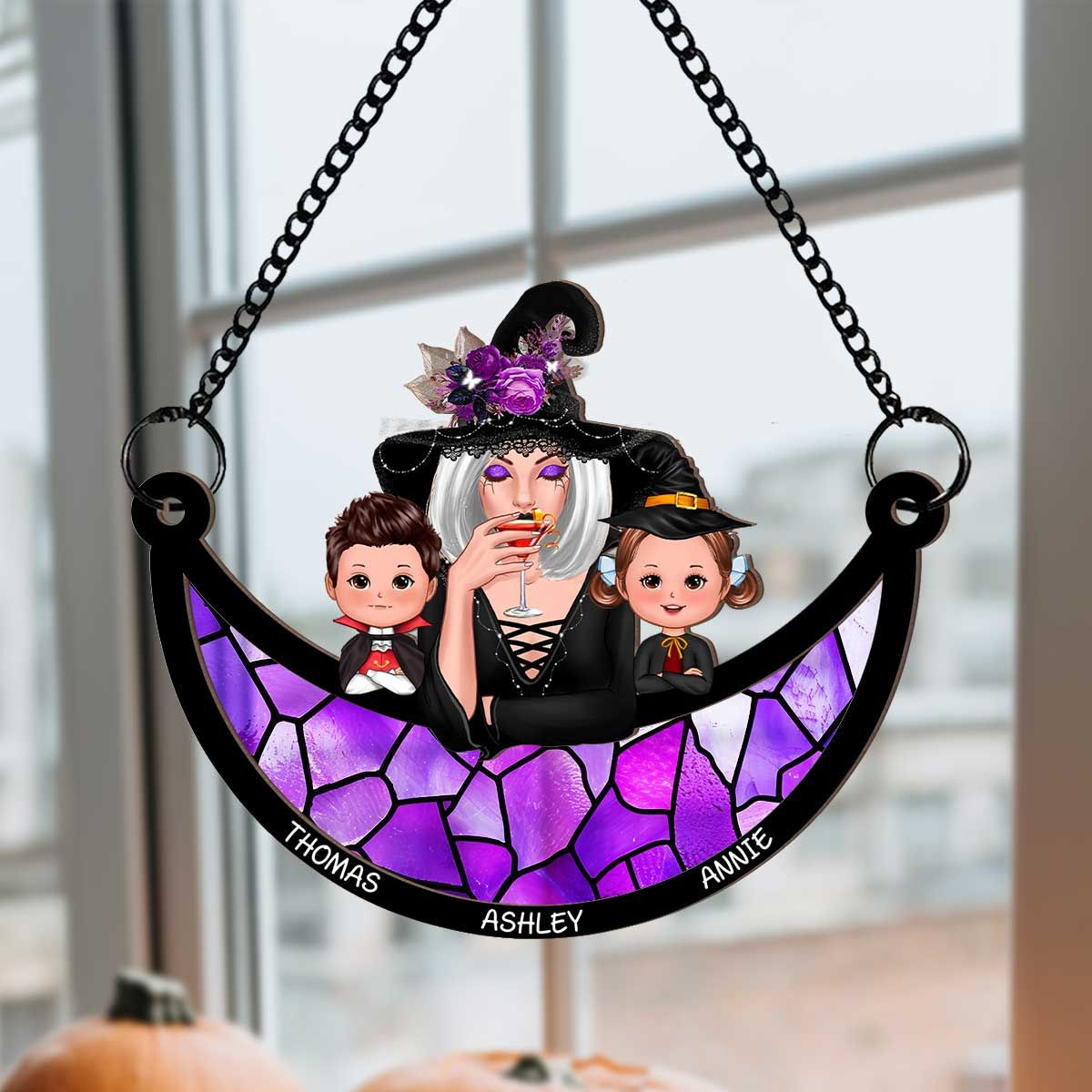 Grandma Grandkids Halloween Moon Personalized Suncatcher  ORHA2208