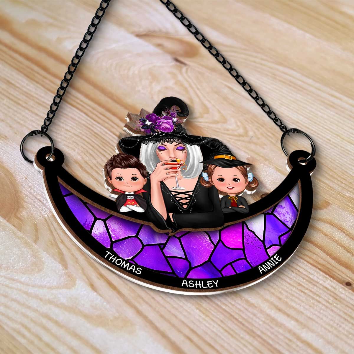Grandma Grandkids Halloween Moon Personalized Suncatcher  ORHA2208