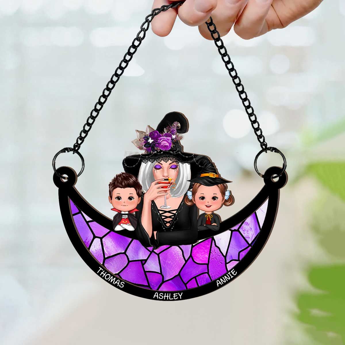 Grandma Grandkids Halloween Moon Personalized Suncatcher  ORHA2208