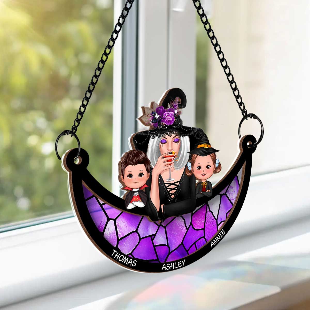 Grandma Grandkids Halloween Moon Personalized Suncatcher  ORHA2208