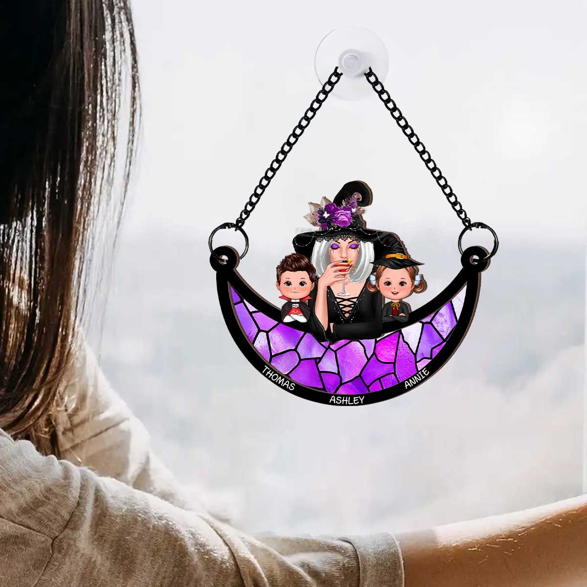 Grandma Grandkids Halloween Moon Personalized Suncatcher  ORHA2208