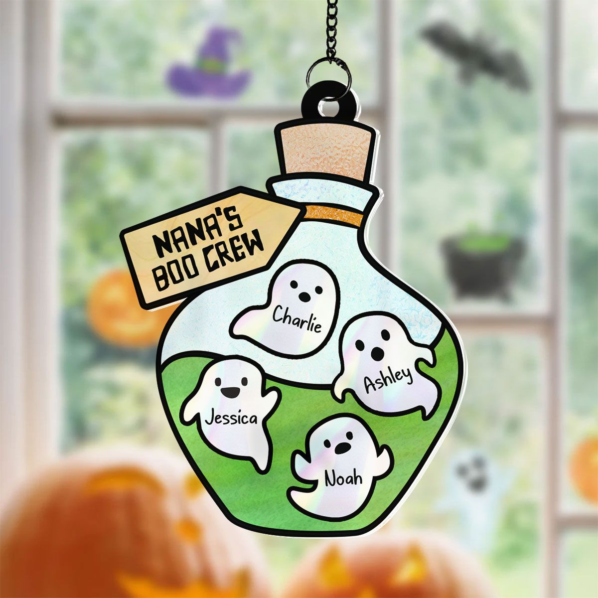 Grandma Little Poison Boo Crew Personalized Suncatcher, Halloween Stained Glass Decor  ORHA2208
