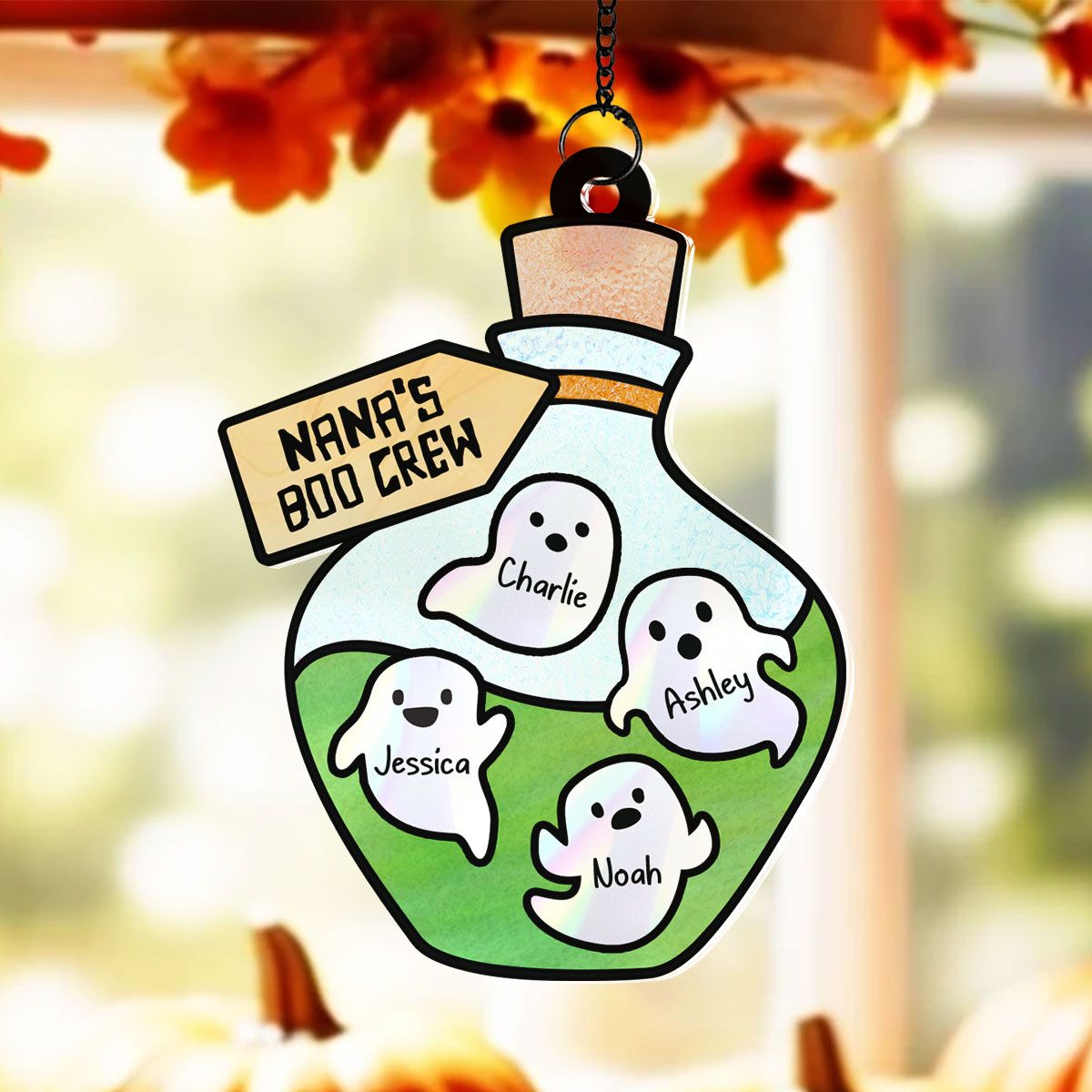 Grandma Little Poison Boo Crew Personalized Suncatcher, Halloween Stained Glass Decor  ORHA2208