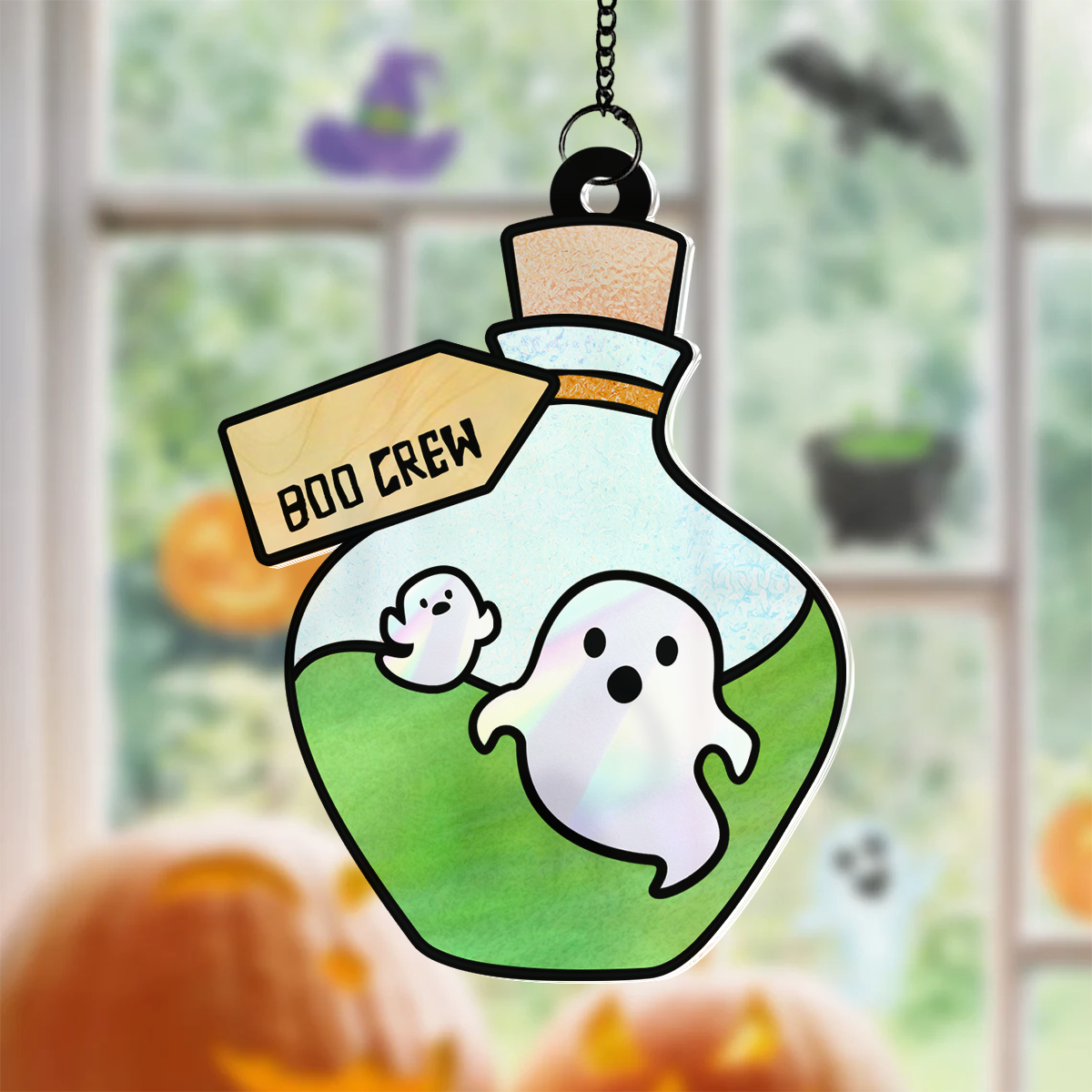 Grandma Little Poison Boo Crew Personalized Suncatcher, Halloween Stained Glass Decor  ORHA2208