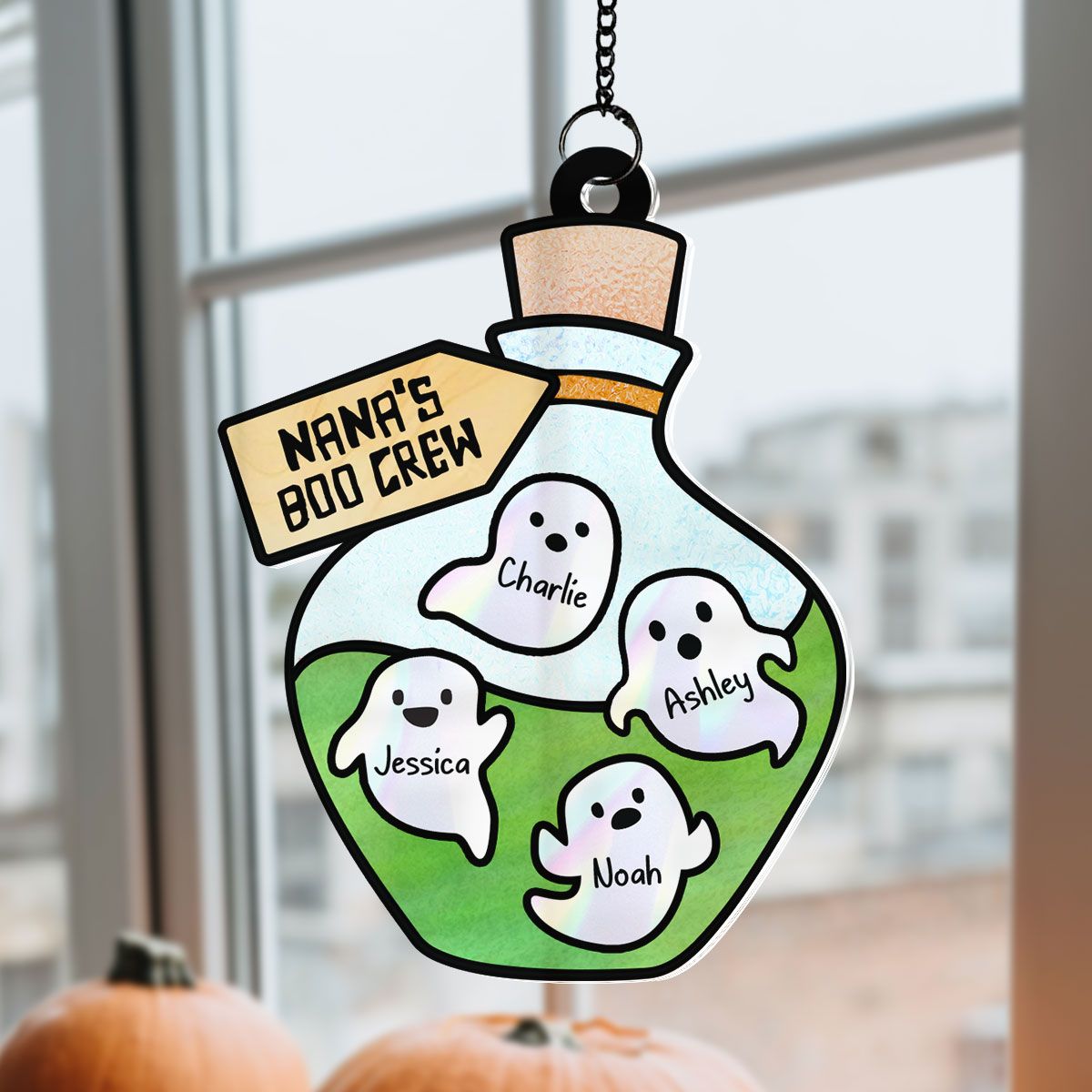 Grandma Little Poison Boo Crew Personalized Suncatcher, Halloween Stained Glass Decor  ORHA2208