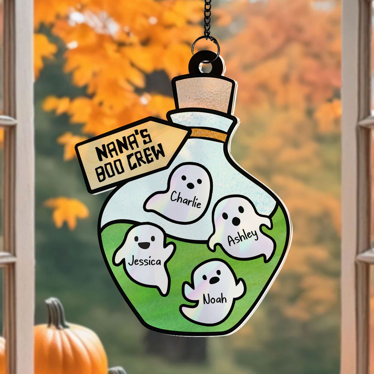 Grandma Little Poison Boo Crew Personalized Suncatcher, Halloween Stained Glass Decor  ORHA2208