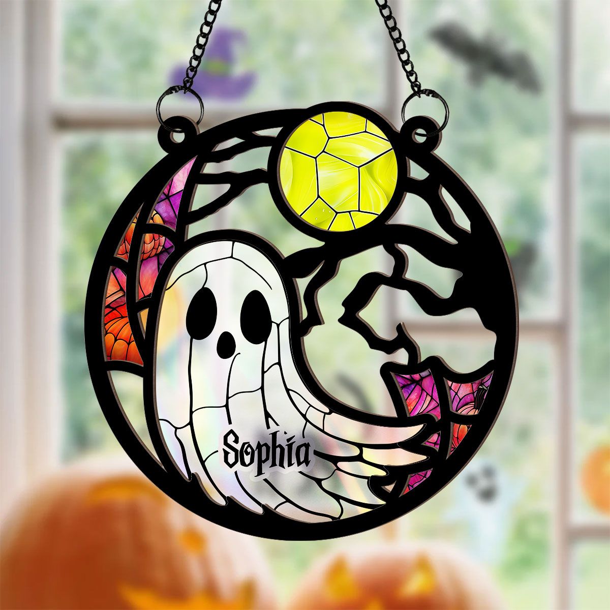 Grandma Mom Family Boo Crew Personalized Suncatcher, Halloween Decor  ORHA2208
