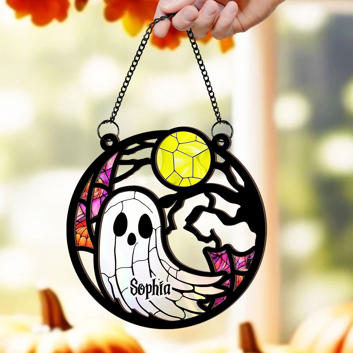 Grandma Mom Family Boo Crew Personalized Suncatcher, Halloween Decor  ORHA2208