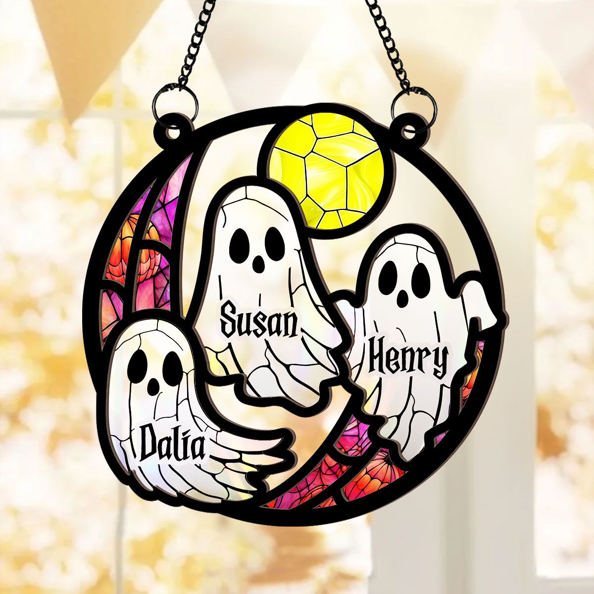 Grandma Mom Family Boo Crew Personalized Suncatcher, Halloween Decor  ORHA2208