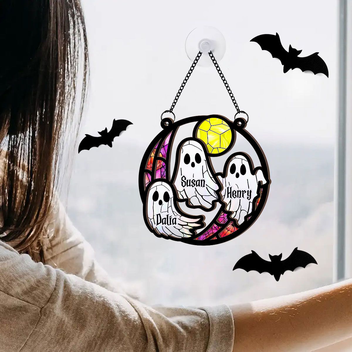 Grandma Mom Family Boo Crew Personalized Suncatcher, Halloween Decor  ORHA2208